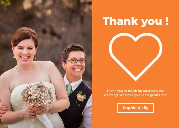 Orange And White Bold Photo Wedding Thank You Card