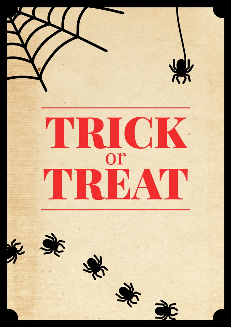Beige Red & Black Trick Or Treat Spiderweb Halloween A5 Greeting Card