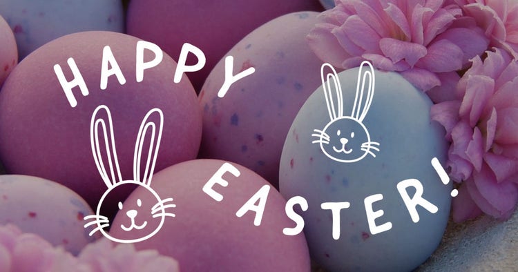 Pink Blue & White Cute Bunnies Happy Easter Facebook Post