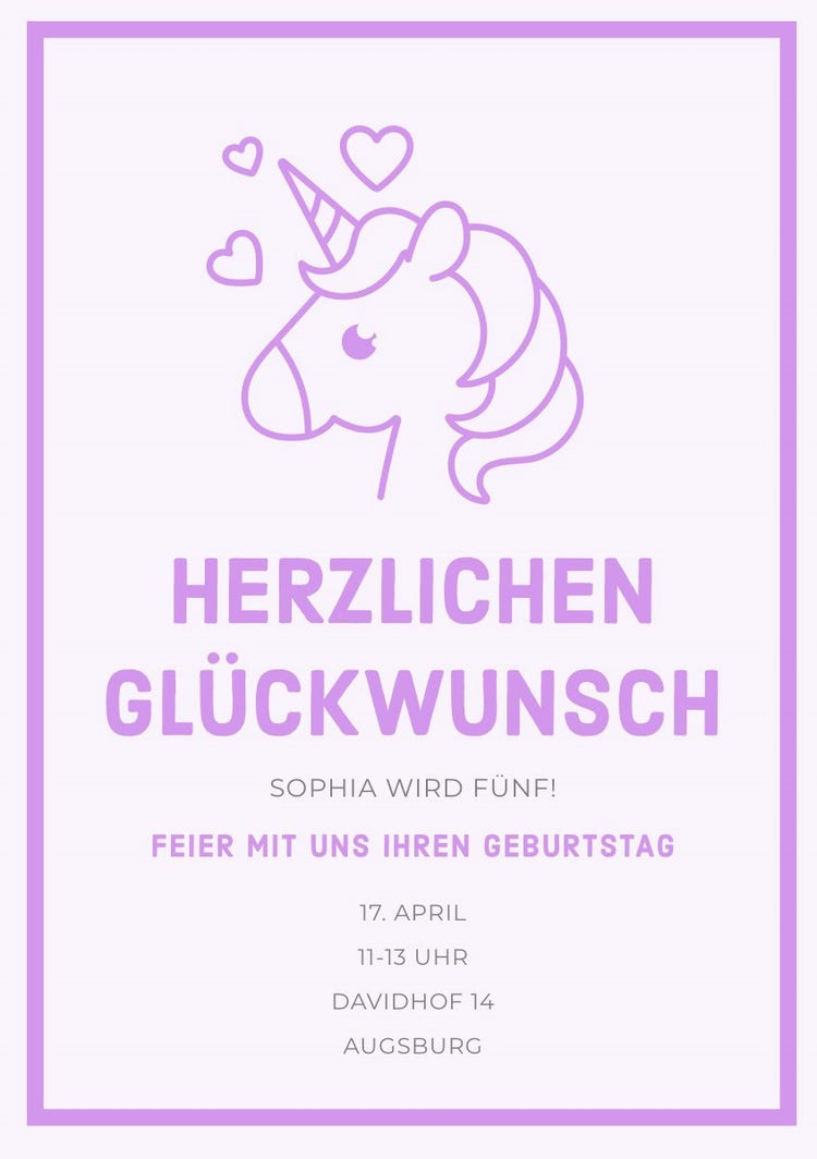 Purple Hearts unicorn birthday cards