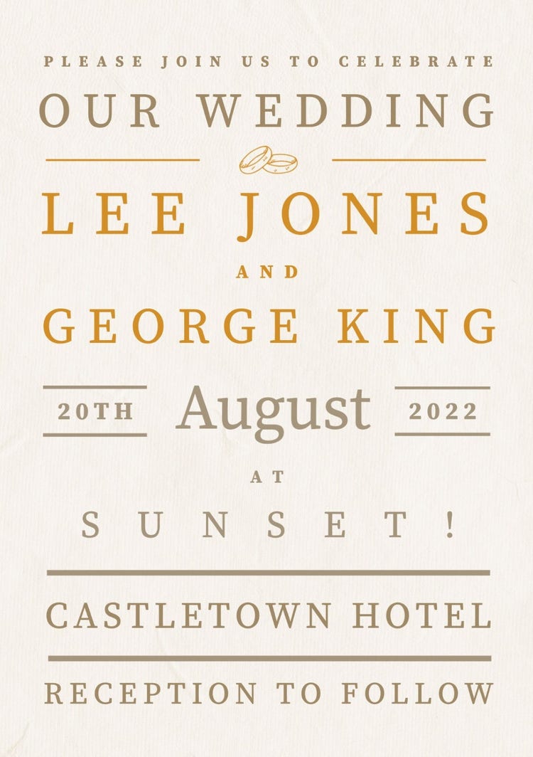 Beige & Orange Neutral Typographic Wedding A5 Invitation