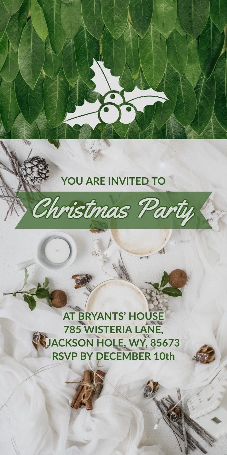 Green and White Christmas Party Invitation with Christmas Holly