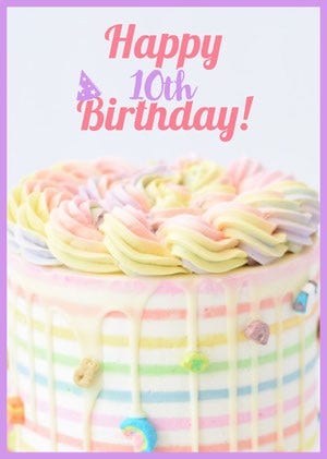 Pastel Colored Happy Birthday Card with Cake Kids Birthday Card