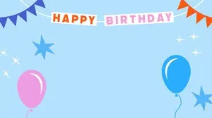 Blue Happy Birthday Zoom Background with Balloons and Bunting Zoom Background