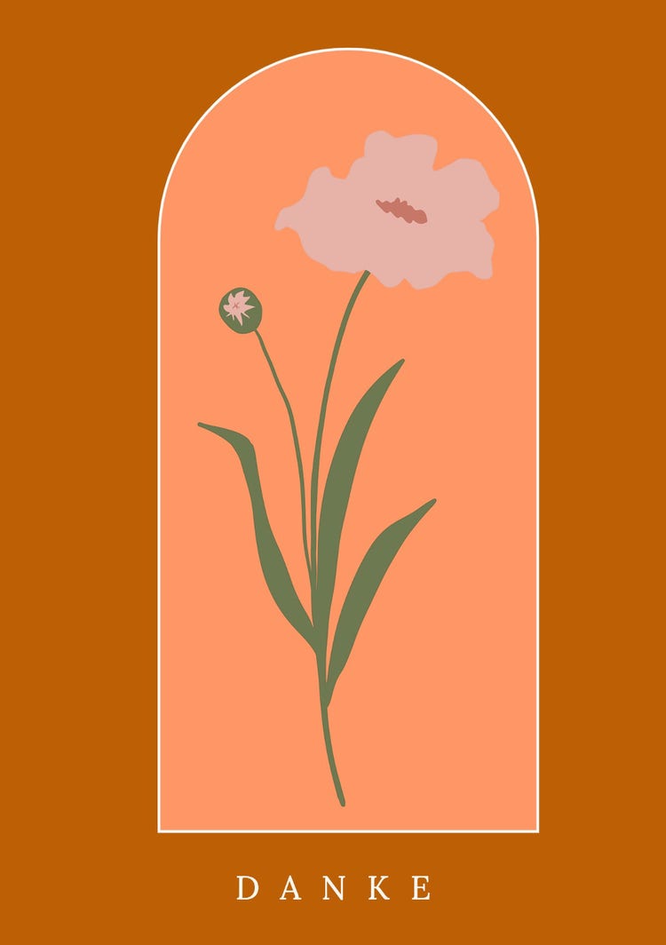 brown orange flower illustration arch Thank You Card