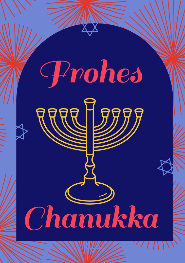 Night Blue and Red Happy Hanukkah Poster