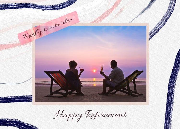 Blue & Pink Watercolor Retirement Greeting Card
