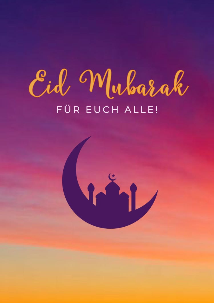 Orange and Violet Eid Mubarak Card