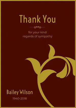 Brown and Gold Floral Thank You for Attending Funeral Card Funeral Thank You Card