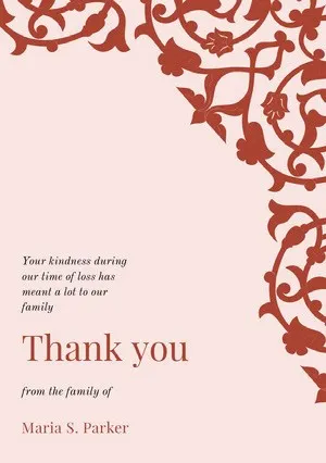 Pink and Red Floral Thank You for Attending Funeral Card Funeral Thank You Card