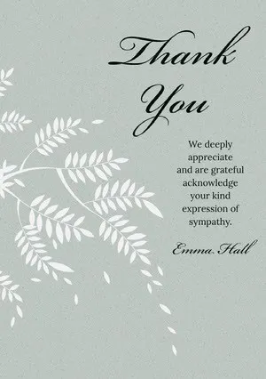 Pale Green Elegant Calligraphy Floral Thank You for Attending Funeral Card Funeral Thank You Card