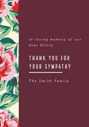 Claret and Flowered Pattern Thank You Card Funeral Thank You Card