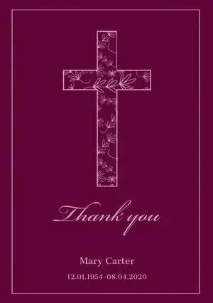 Purple Thank You for Attending Funeral Card with Cross Funeral Thank You Card