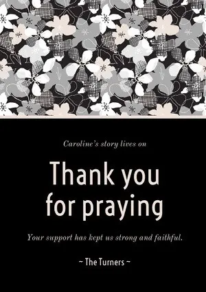 Black Floral Thank You for Attending Funeral Card Funeral Thank You Card