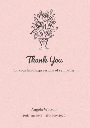 Pink Floral Thank You for Attending Funeral Card Funeral Thank You Card