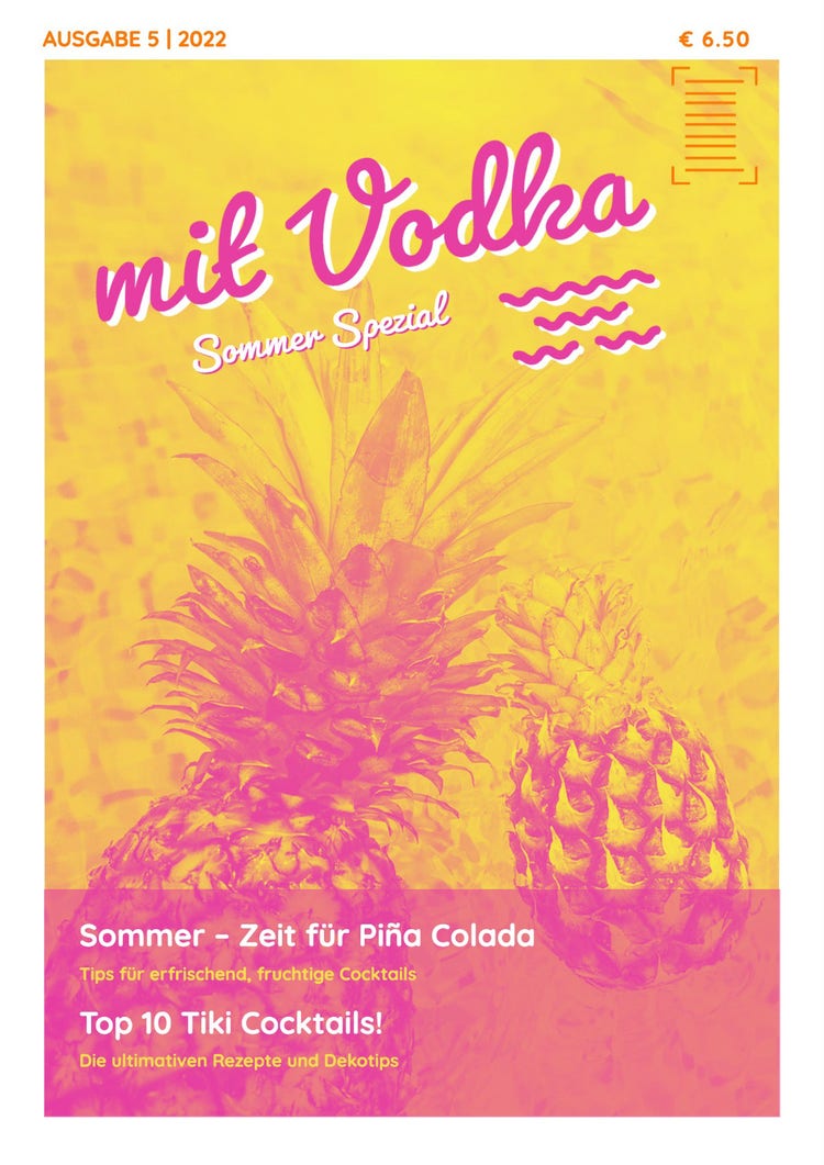 Yellow Pink Duotone Pineapple Summer Drinks Magazine Cover