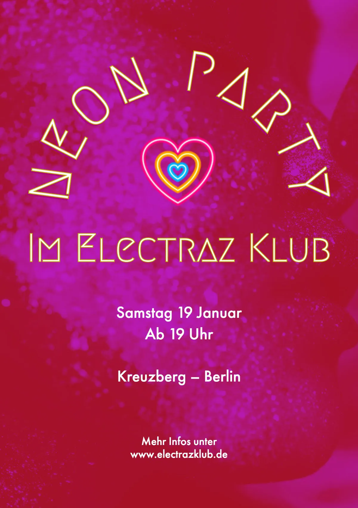 Neon Pink Red Heart Club Event Flyer