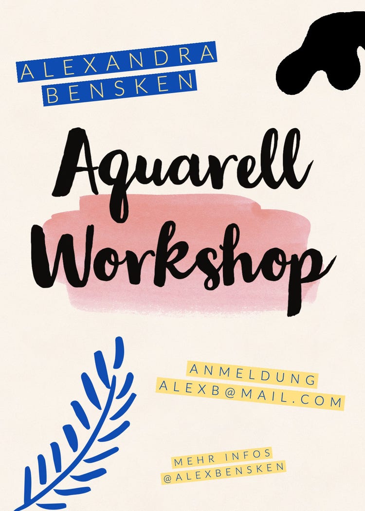 Beige Blue Red Yellow Paint Aquarell Workshop Flyer