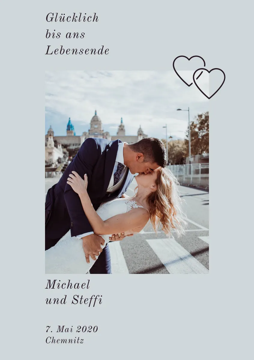 happily ever after light blue wedding announcements 