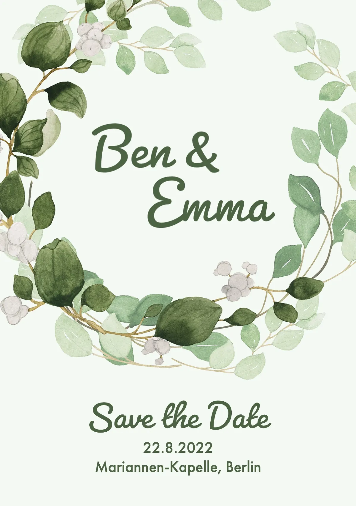 Green Watercolor Floral Wedding Invitation 