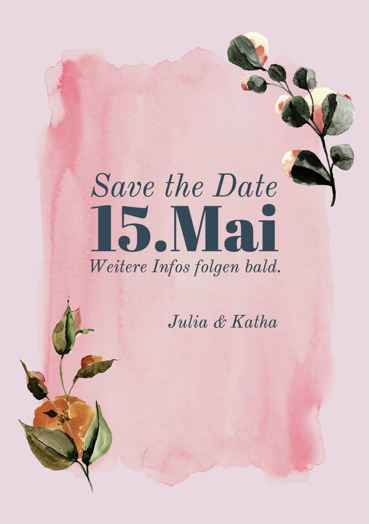 Pink and Green Watercolor Floral Save The Date