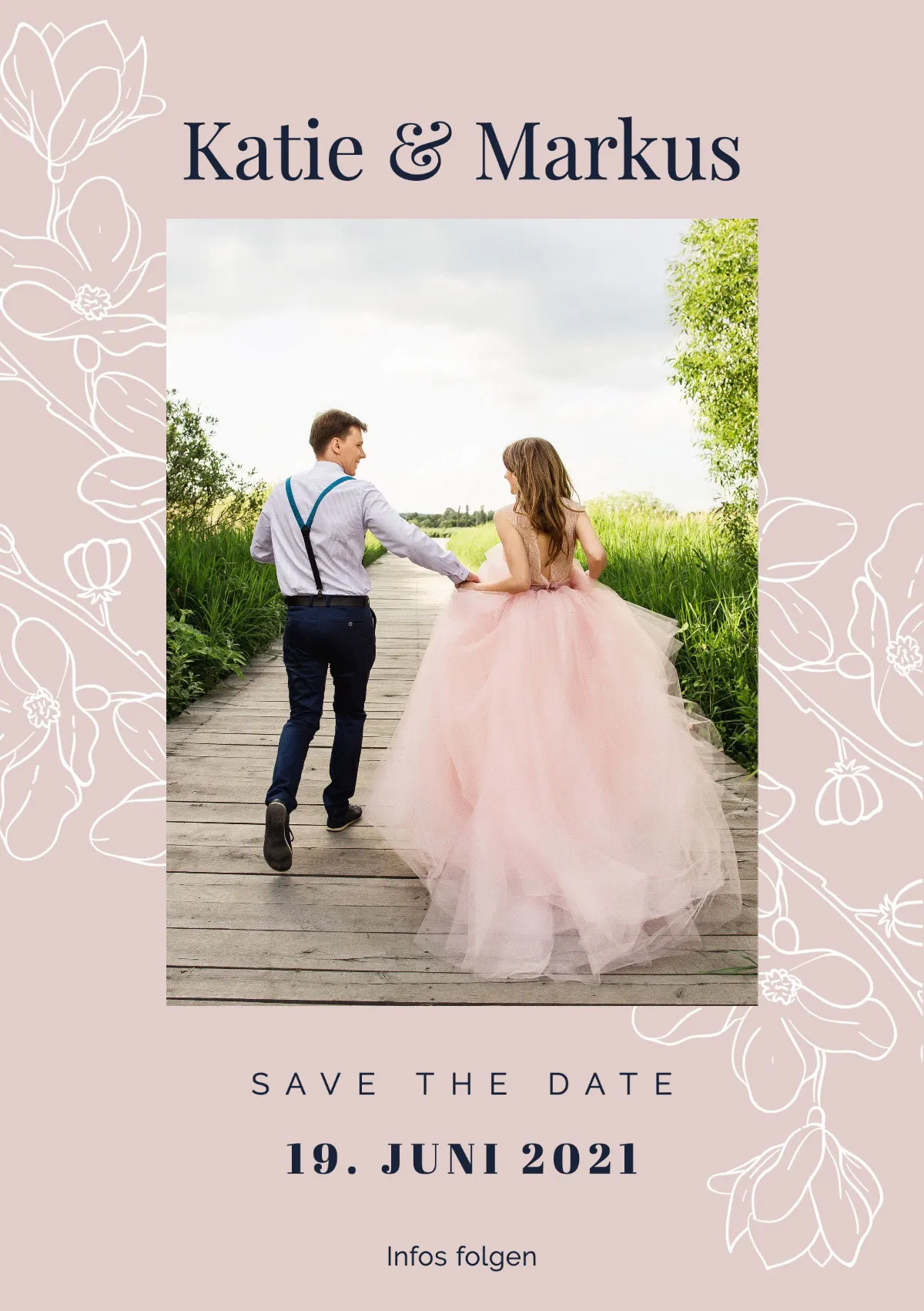 Floral Pink Rose Wedding Save The Date Card