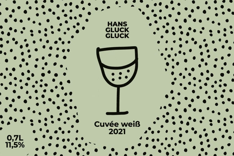 Green Dotted Background Glass Illustration Wine Label