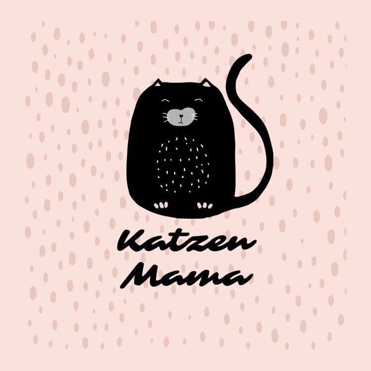 Pink Black Grey Illustrated Cute Cat Mug Label