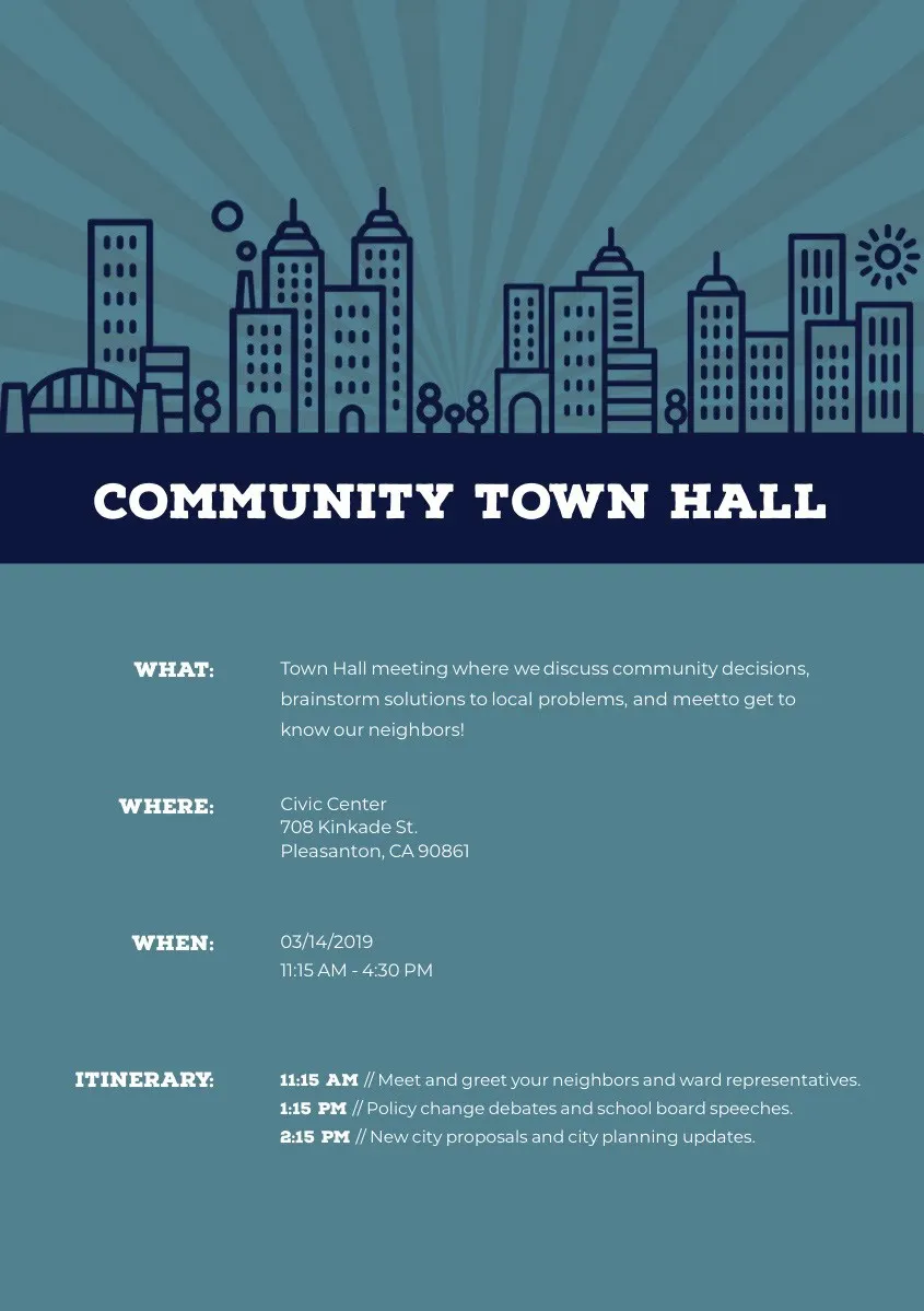 Blue Illustrated Town Hall Meeting Announcement Flyer