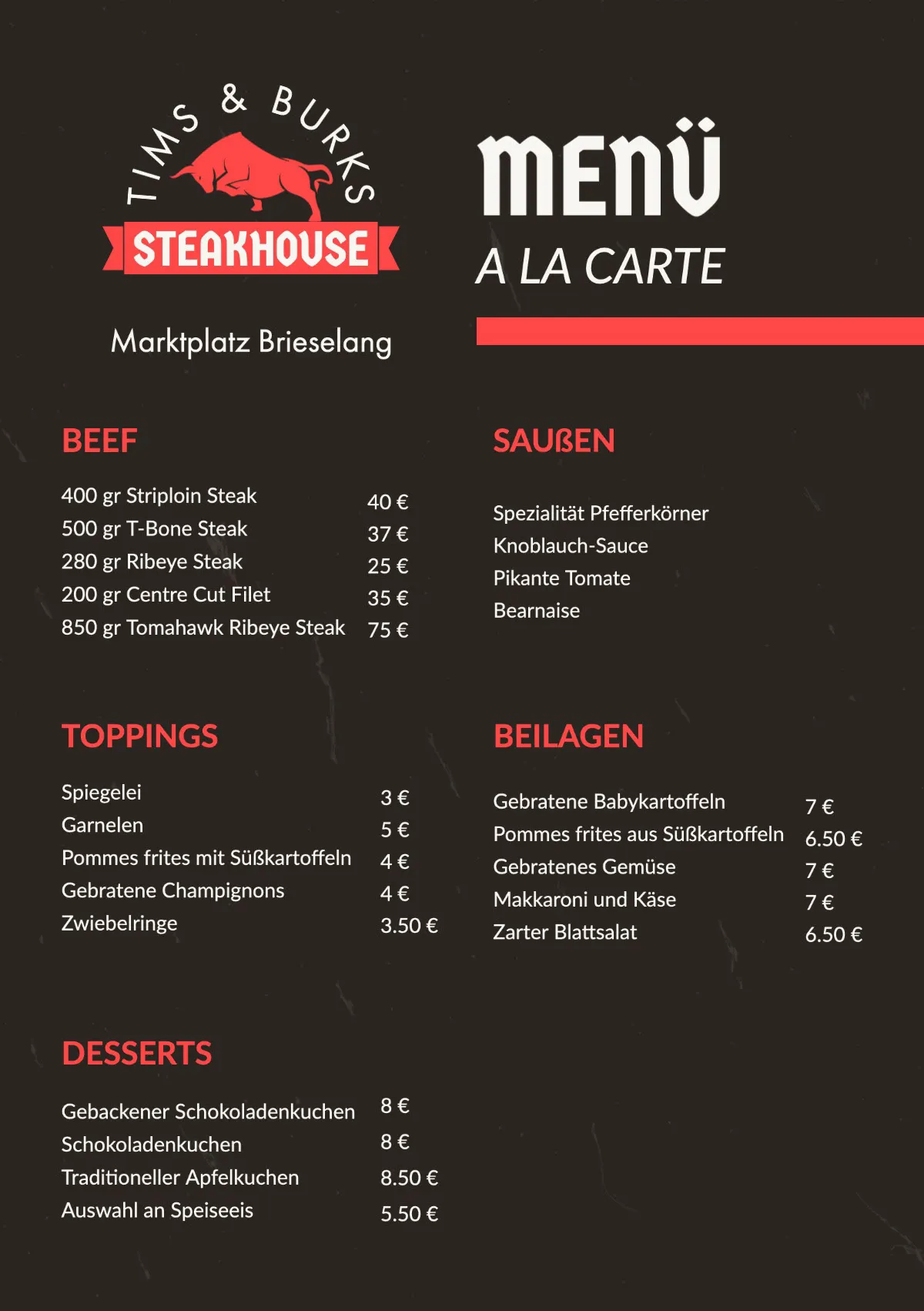 Red and Black Steakhouse Restaurant Menu