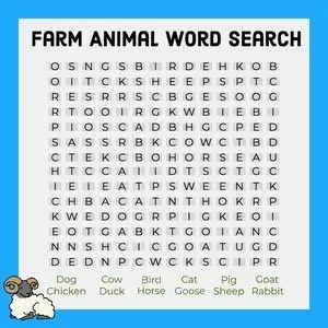 Blue Farm Animal Word Search Word Search Game Maker