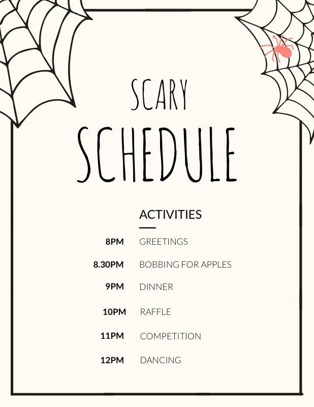 Spider and Cobweb Halloween Party Schedule