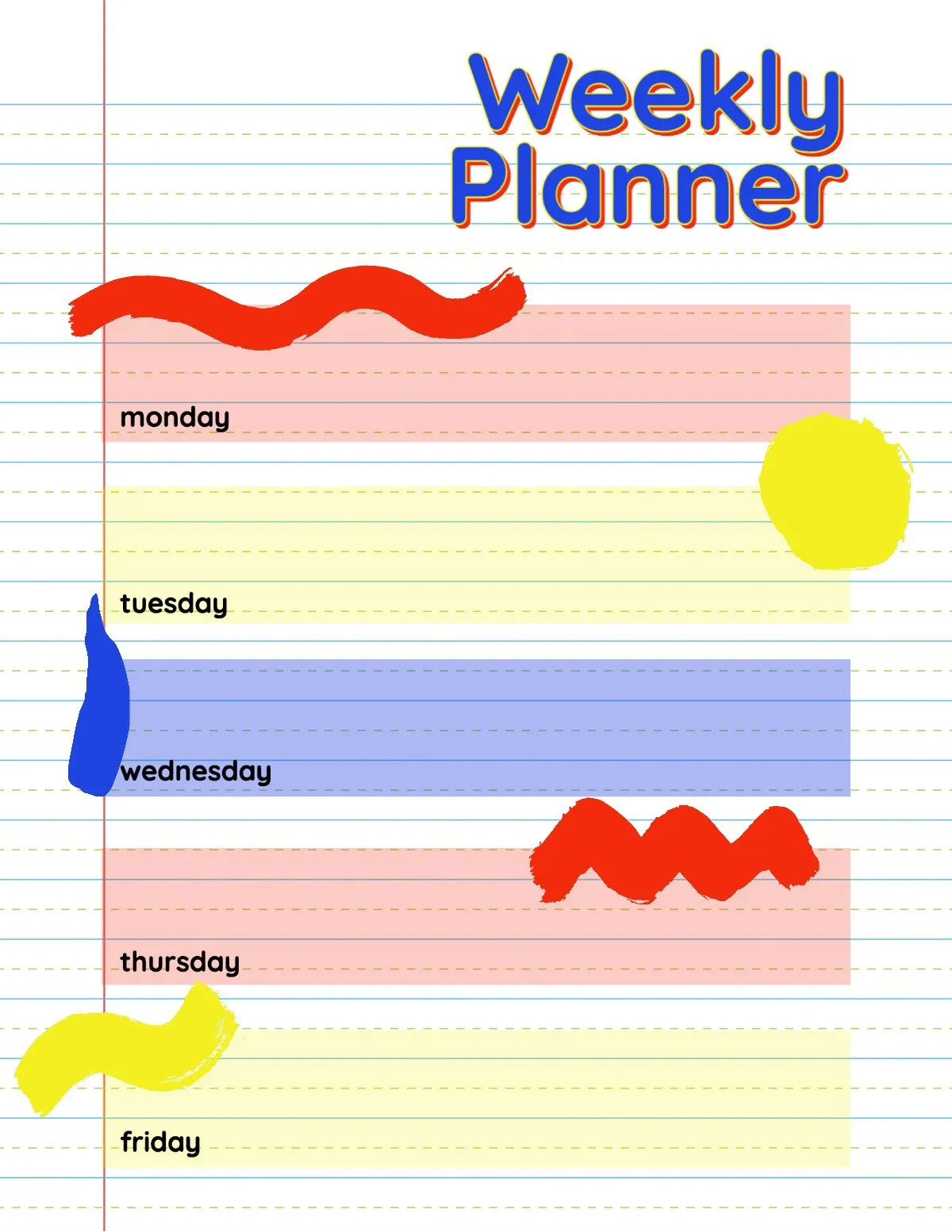 primary colored painted timetable