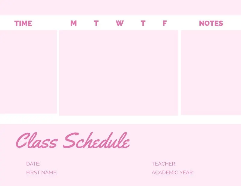 Pink Weekly School Class Schedule