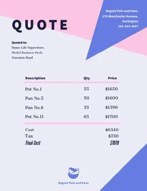 Pink and Blue Geometric Business Invoice Quotation