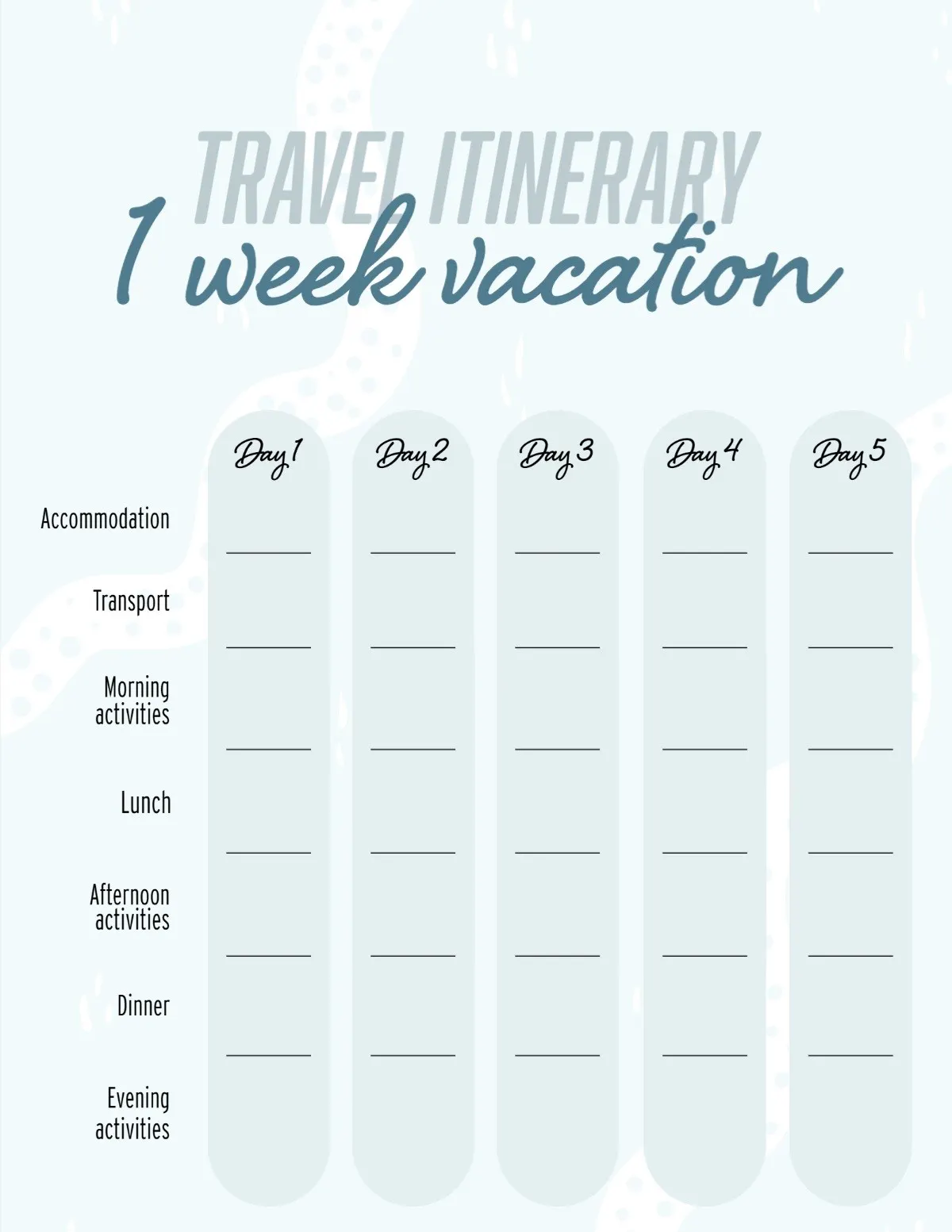 Blue Travel Itinerary Planner