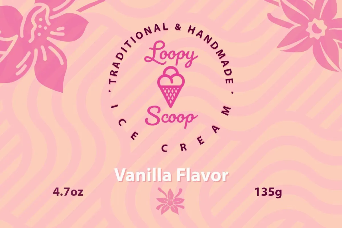 Pink, Cream and White Loopy Scoop Label