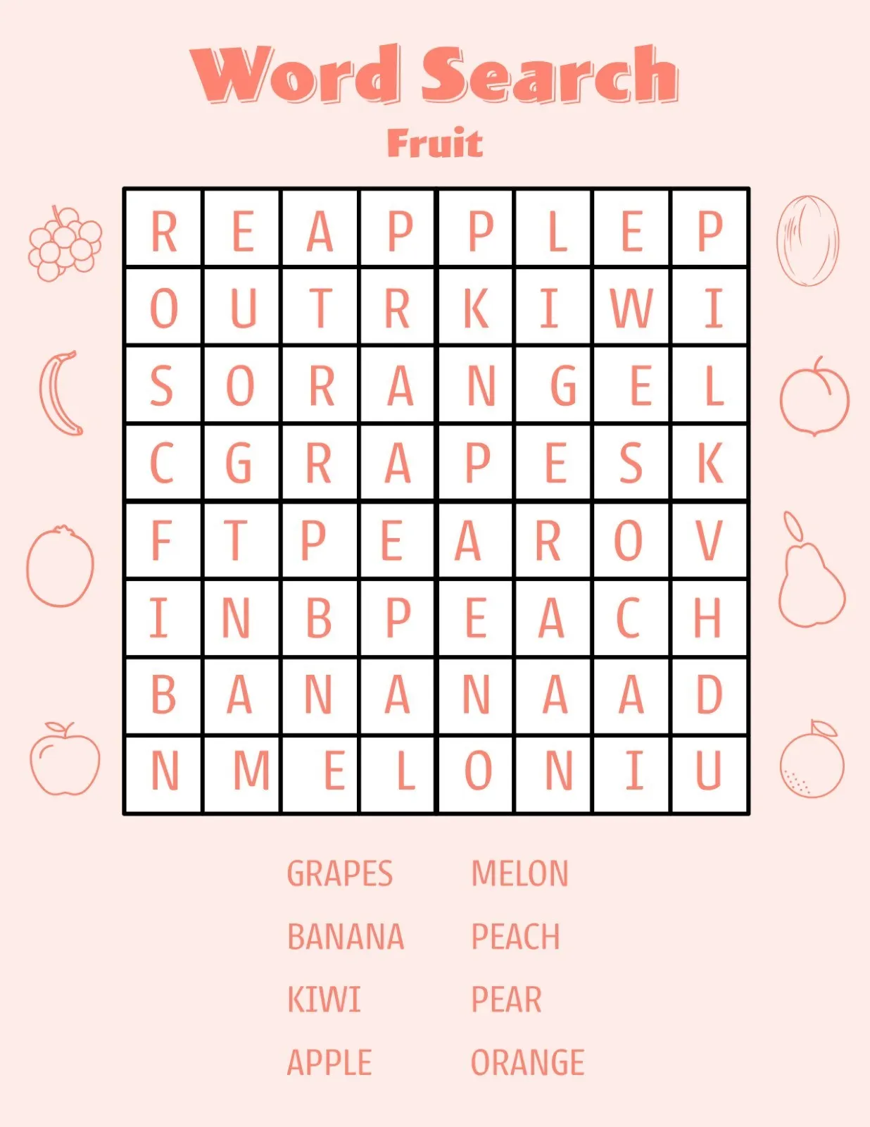 pink white word search fruit letter