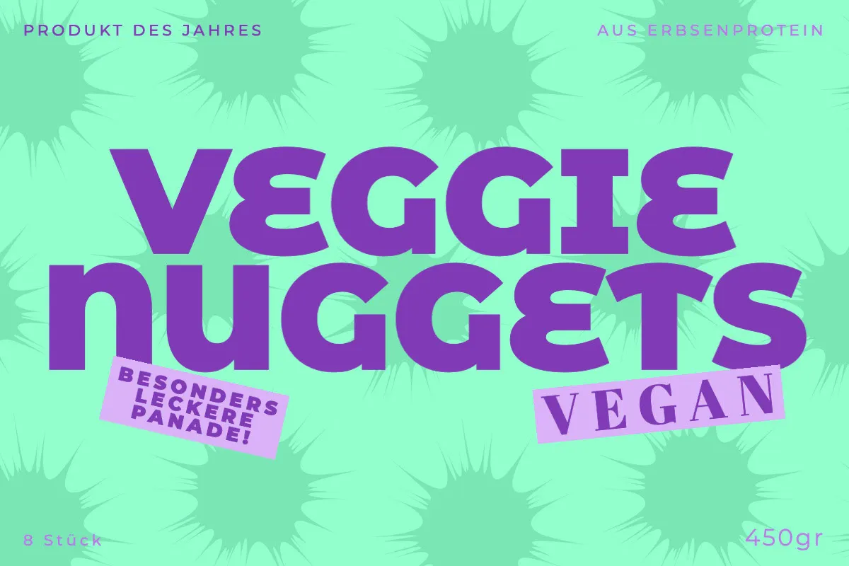 Purple and Green Veggie Nuggets Food Label
