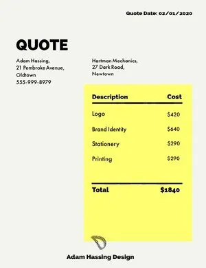 Yellow Graphic Design Business Invoice Quotation