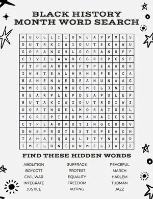 black and white black history month word search worksheet Word Search Game Maker