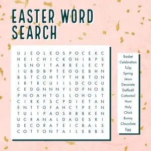 Pink And Gold Confetti Easter Word Search Word Search Game Maker