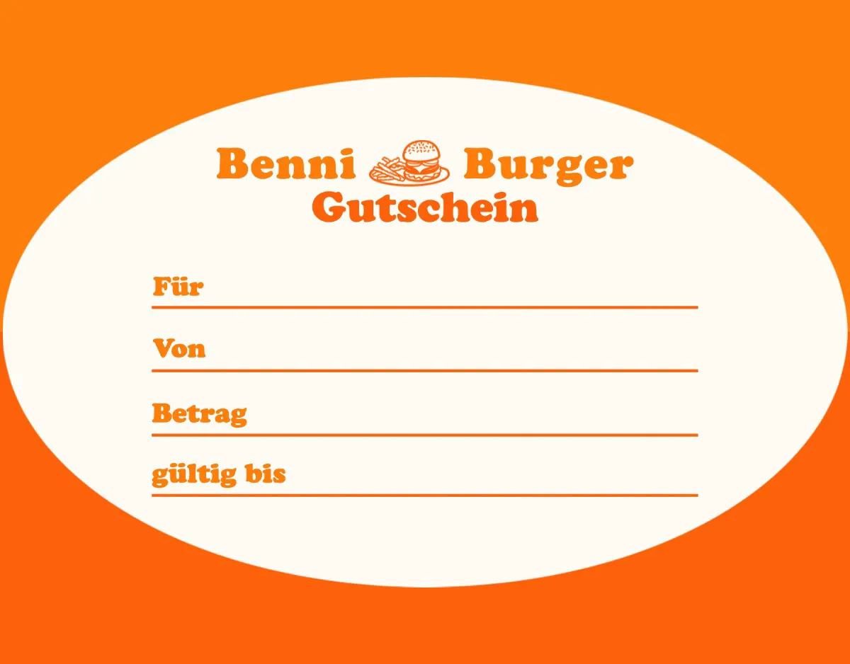 Simple Oval Orange Gradient Burger Gift Certificate