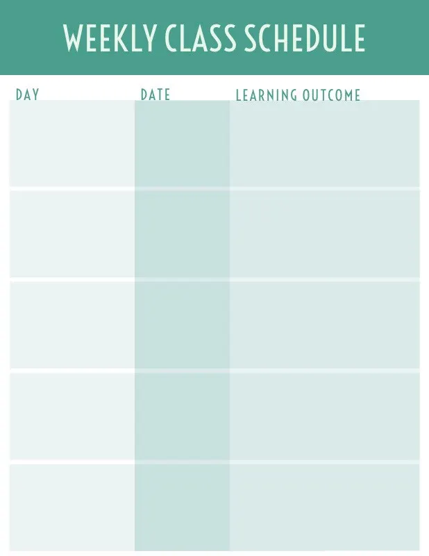 Turquoise Weekly School Lesson Plan