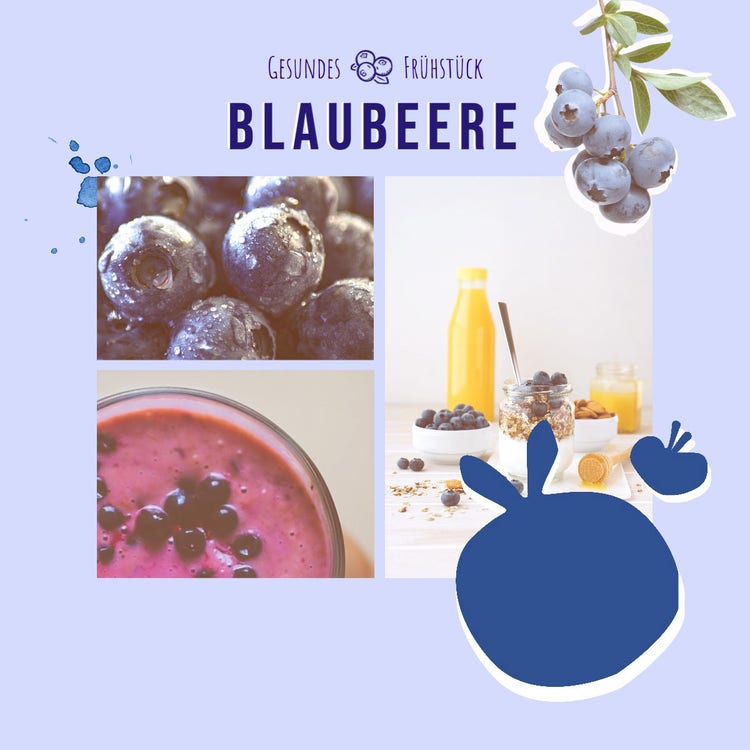 Blue Blueberry Healthy Breakfast Photo Collage Instagram Square Post