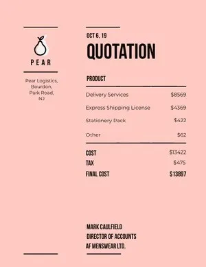 Pale Red Business Invoice Quotation
