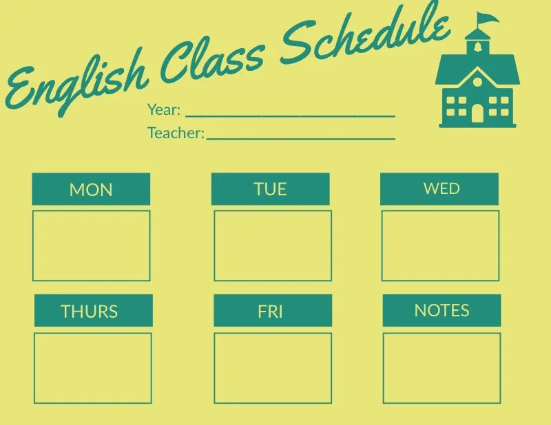 Green and Yellow English Class Schedule 