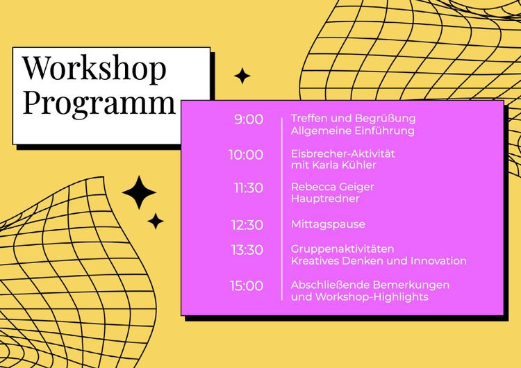 yellow pink grid program workshop modern Schedule