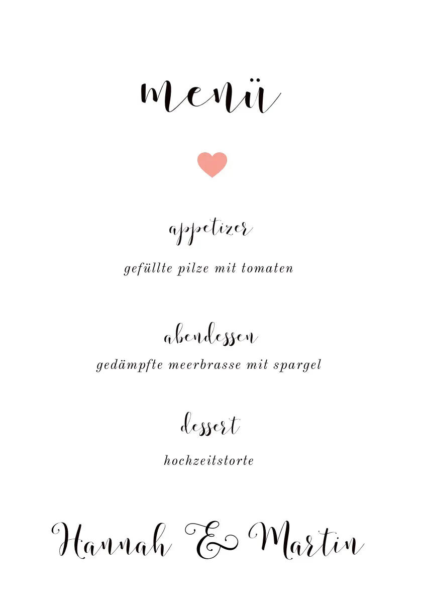 modern wedding menu 