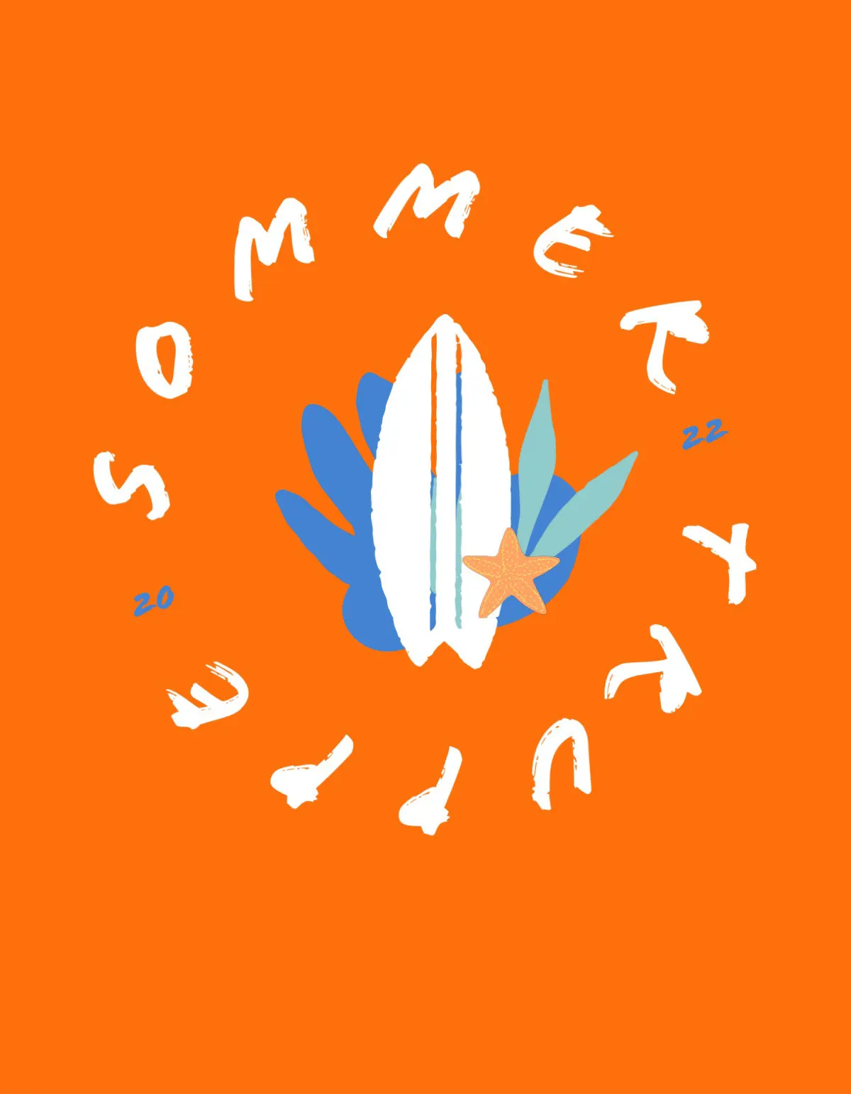 Orange and Blue Summer Surf Board T-Shirt Design